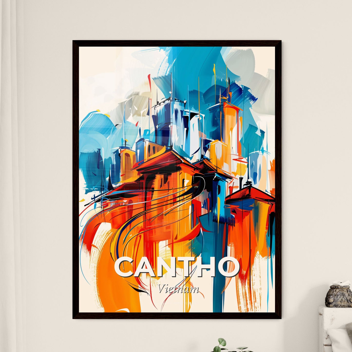 Vibrant Cantho, Vietnam - A Painting Of Buildings And Towers