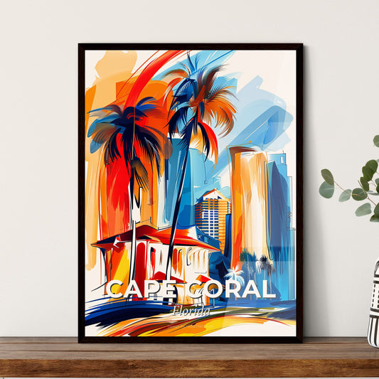 Vibrant Cape Coral, Florida - A Painting Of A Building With Palm Trees