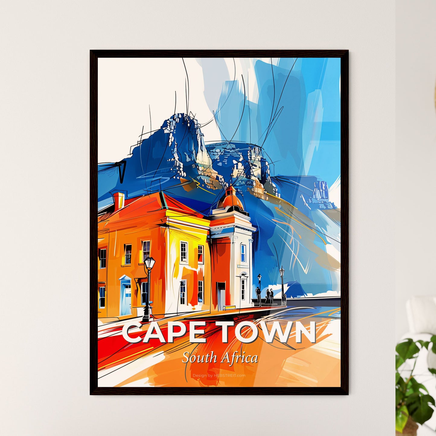 Vibrant Cape Town, South Africa - A Painting Of A Building With A Mountain In The Background