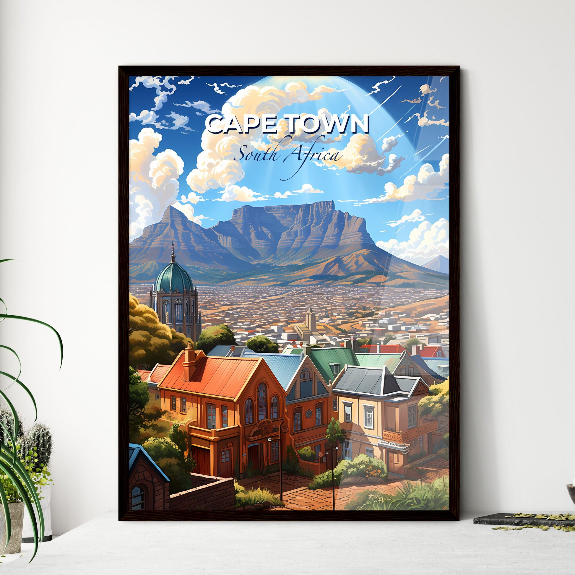 Vibrant Cape Town Skyline Painting: A Colorful City with a Majestic Mountain Backdrop Default Title