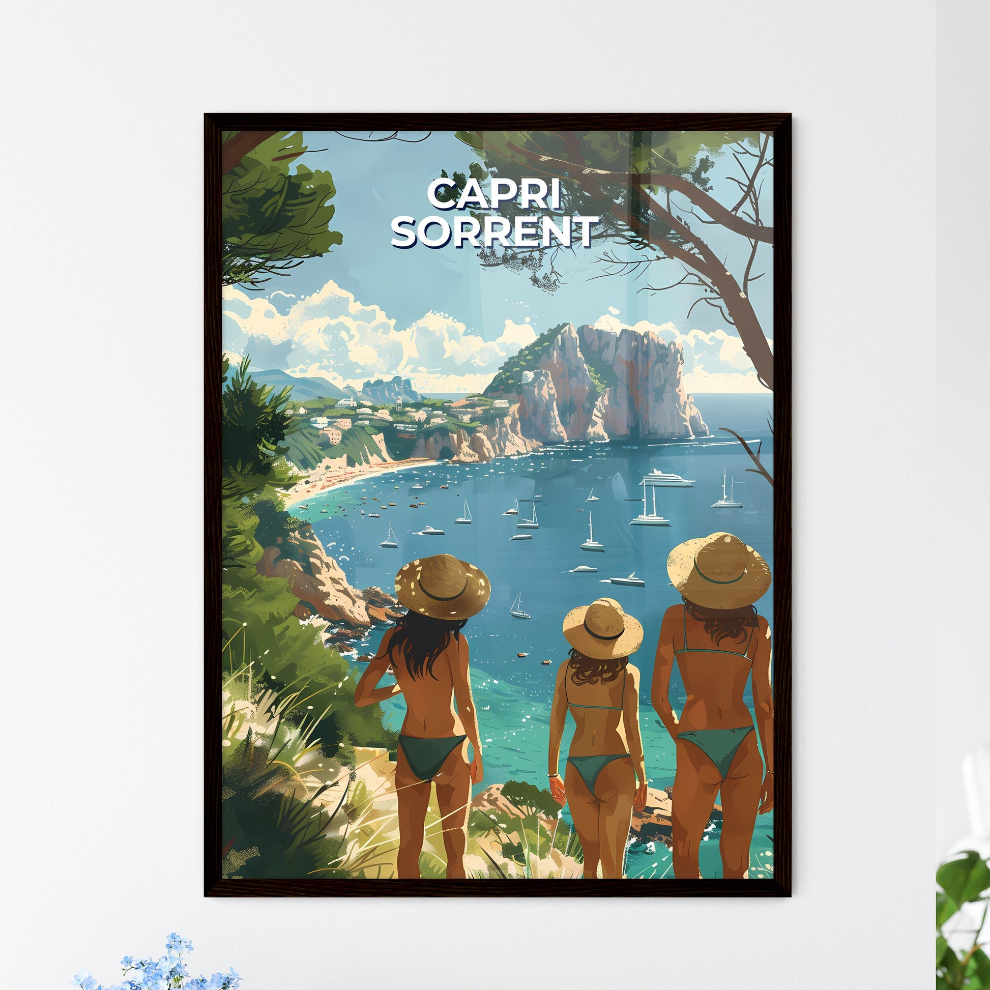 Capri Sorrento Italy Women looking at water  - Framed Art Print
