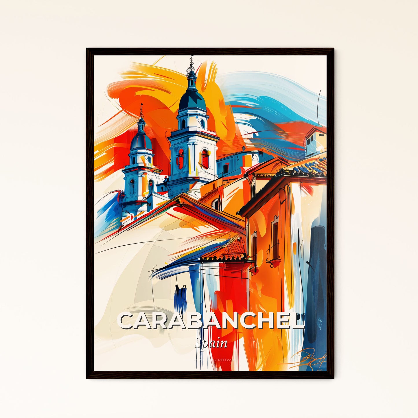 Vibrant Carabanchel, Spain - A Painting Of A Building With A Colorful Background