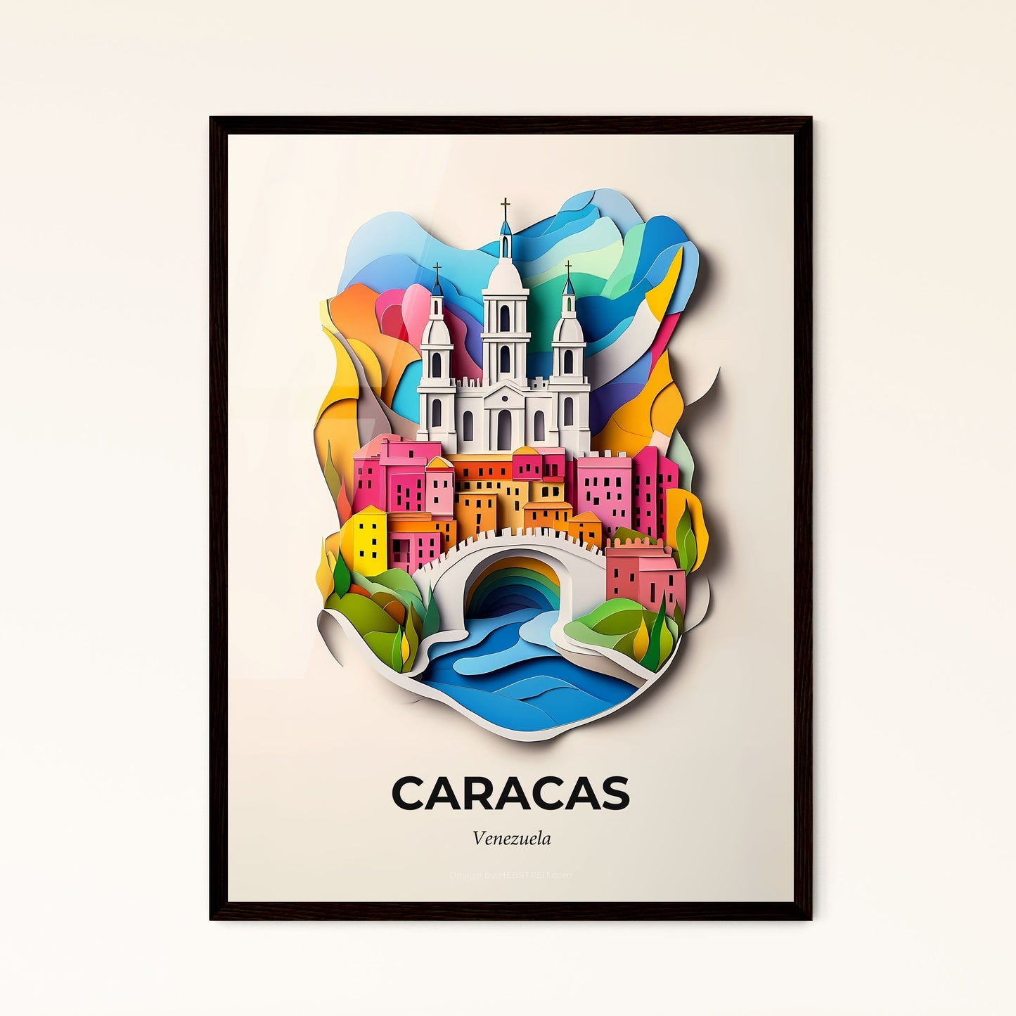 Vivid Caracas, Venezuela - a paper cut of a city with a bridge