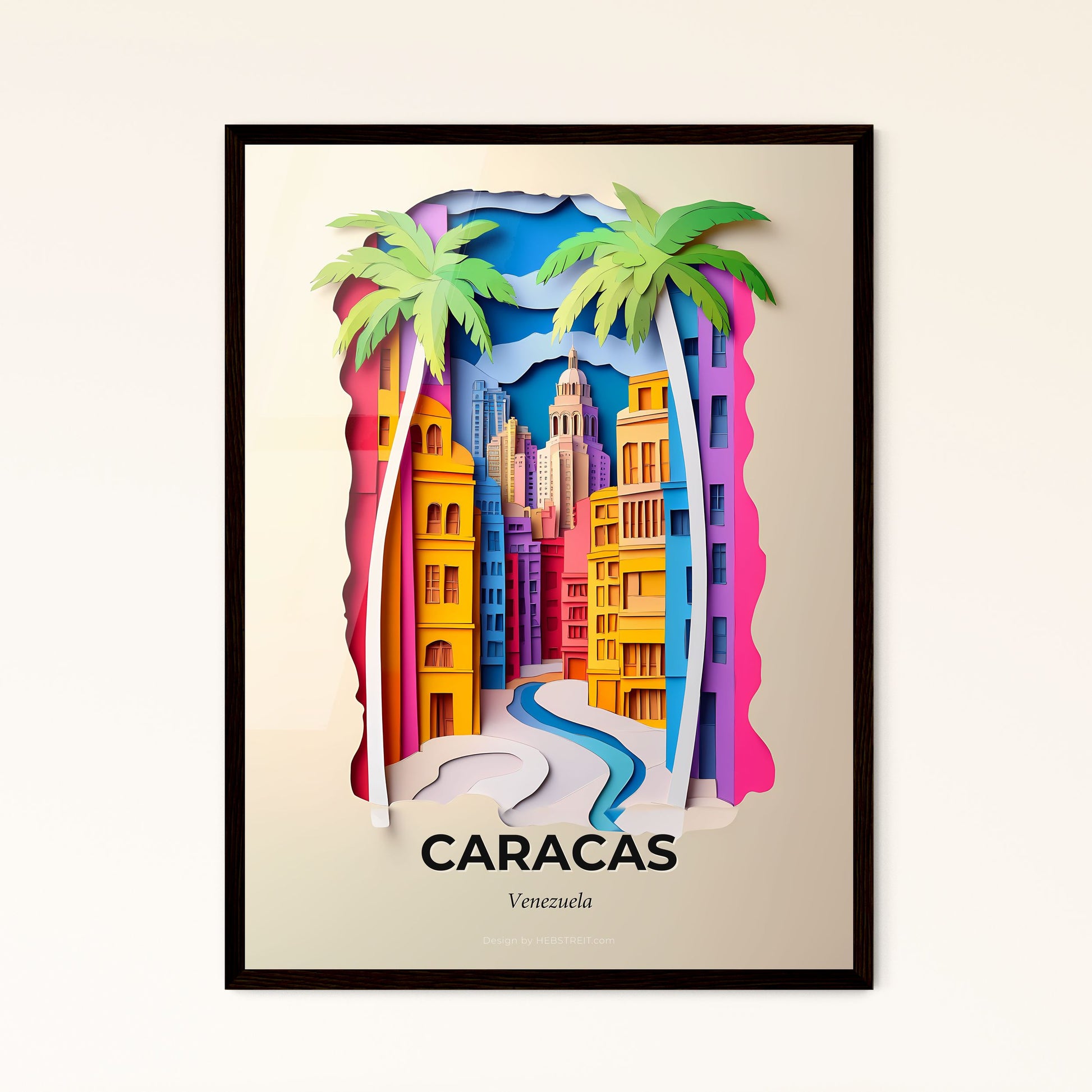 Vivid Caracas, Venezuela - a paper cut of a city with palm trees