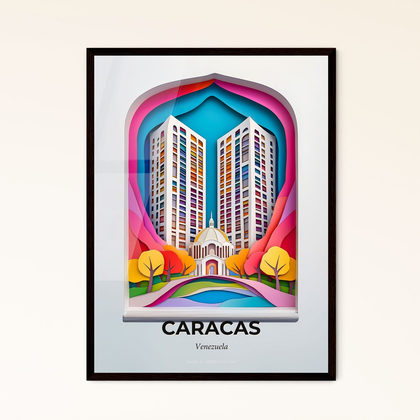 Vivid Caracas, Venezuela - a paper cut of a building with a pond in front