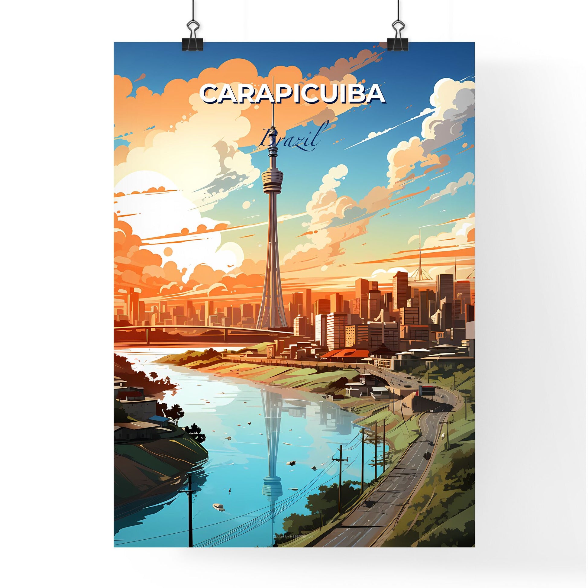 Carapicuiba Brazil City Skyline Painting Art with River and Tower Default Title