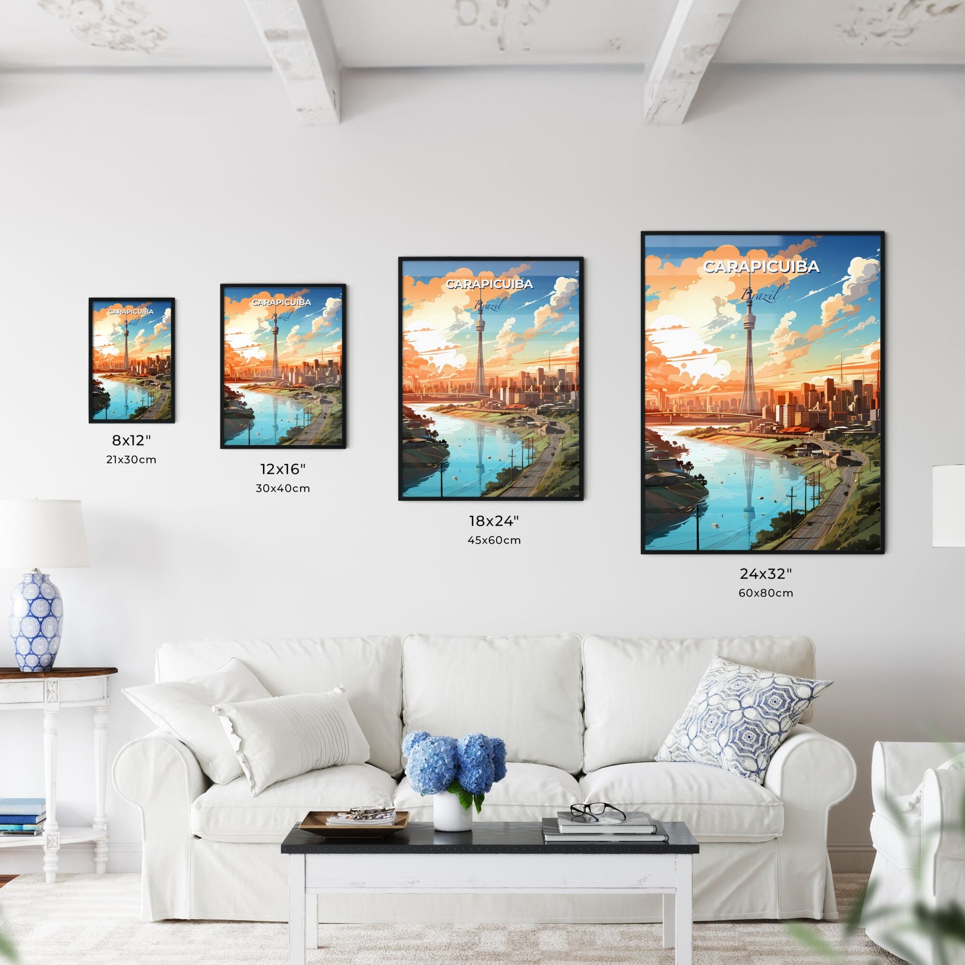 Carapicuiba Brazil City Skyline Painting Art with River and Tower Default Title