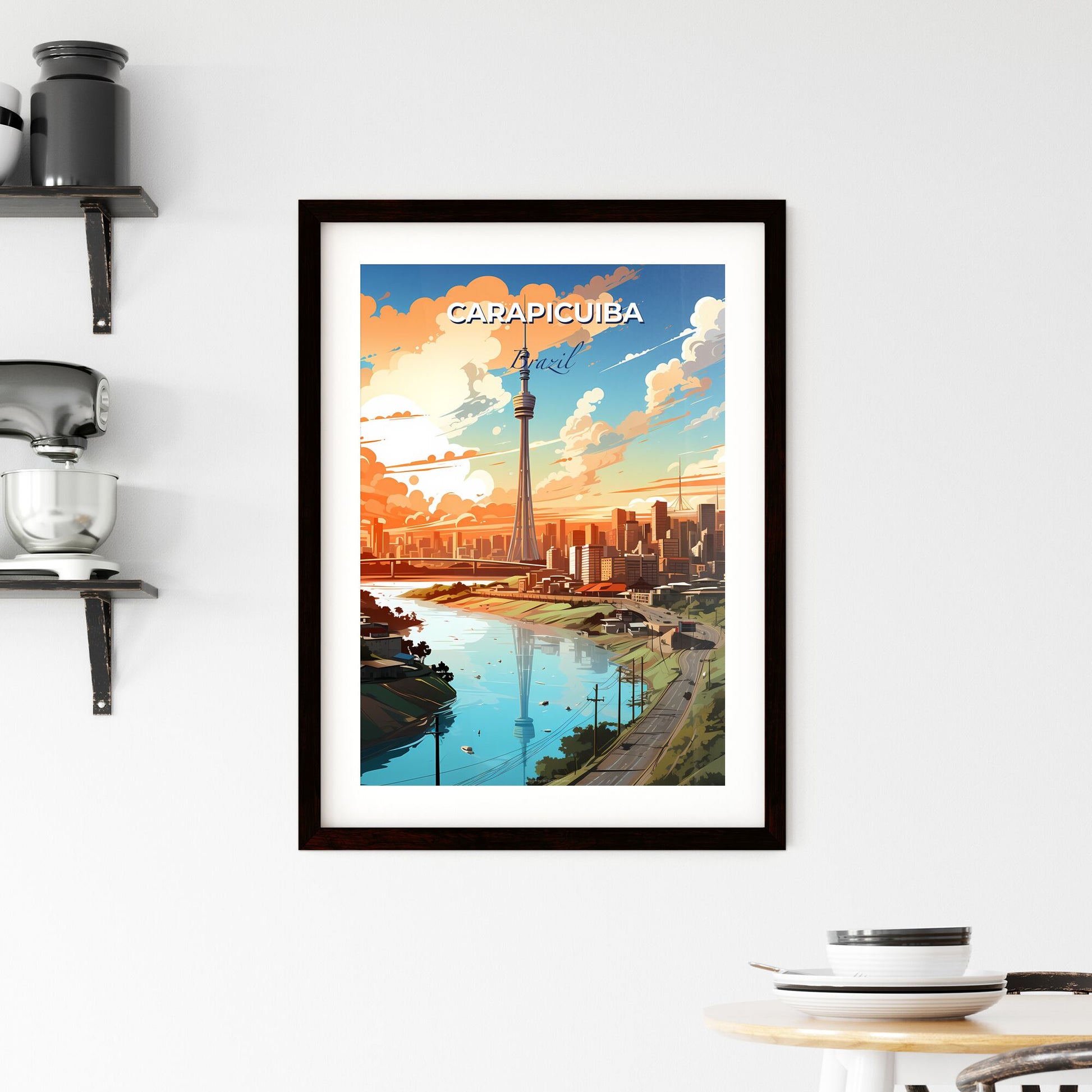 Carapicuiba Brazil City Skyline Painting Art with River and Tower Default Title