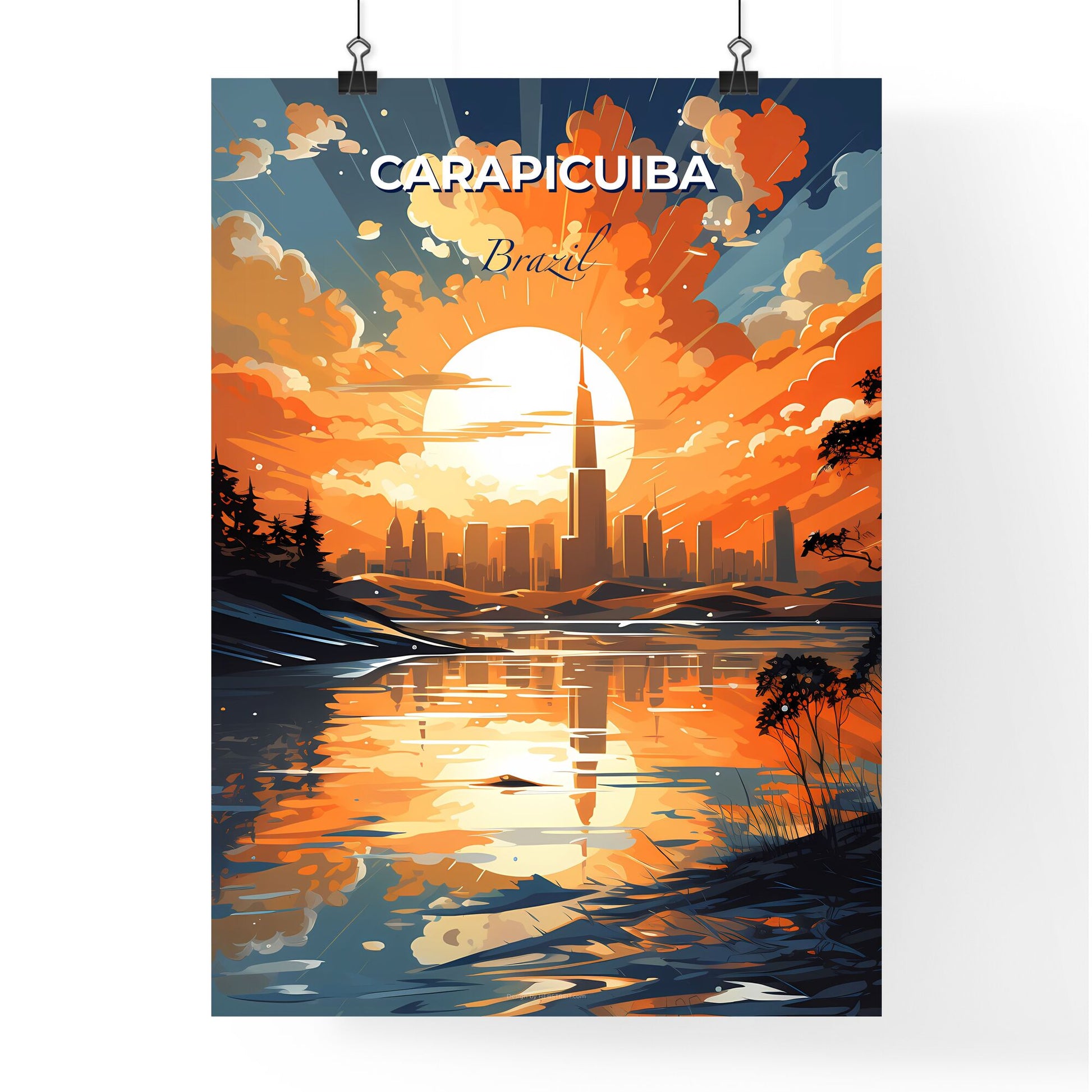 Colorful Cityscape Painting of Carapicuiba Brazil Skyline at Sunset Default Title