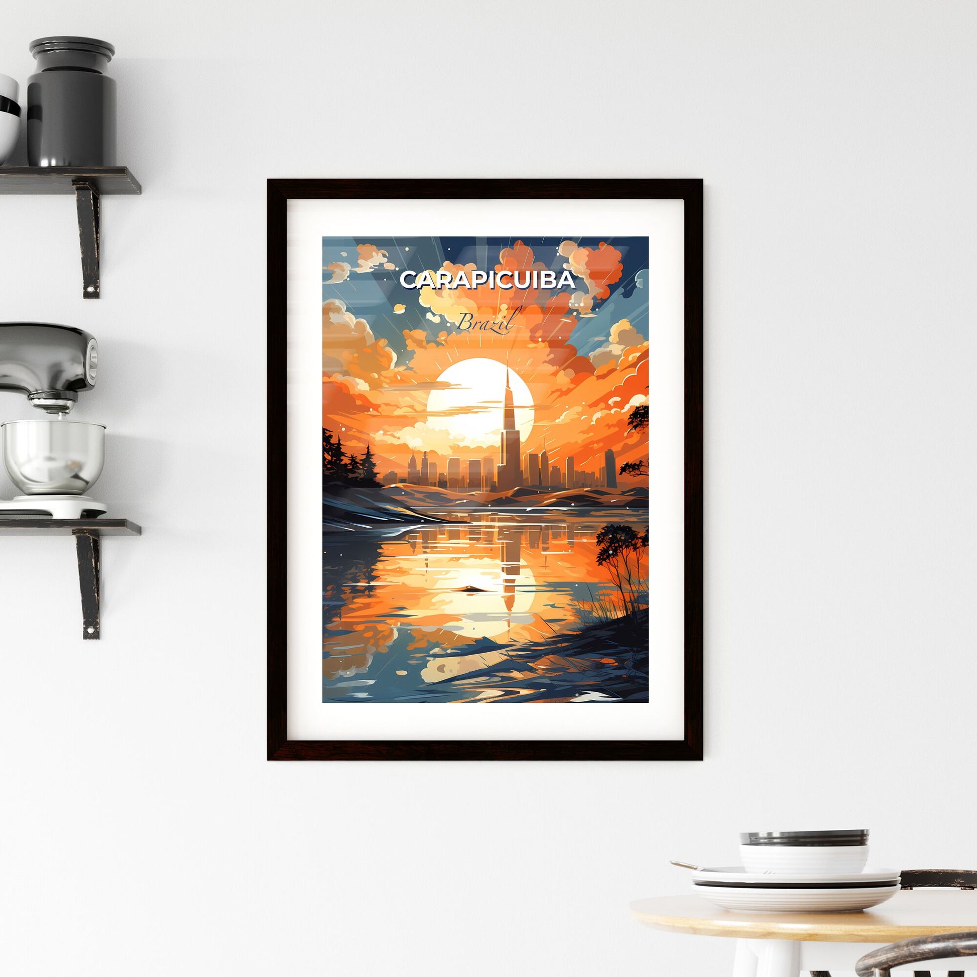 Colorful Cityscape Painting of Carapicuiba Brazil Skyline at Sunset Default Title