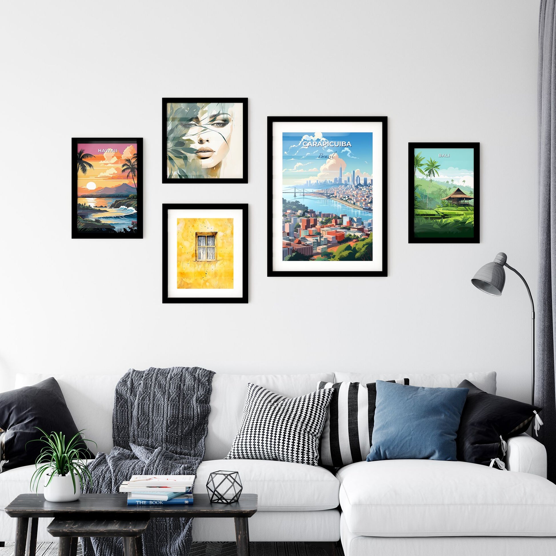 Vibrant Painting Depicting Carapicuiba Brazil Skyline with Bridge and River Default Title