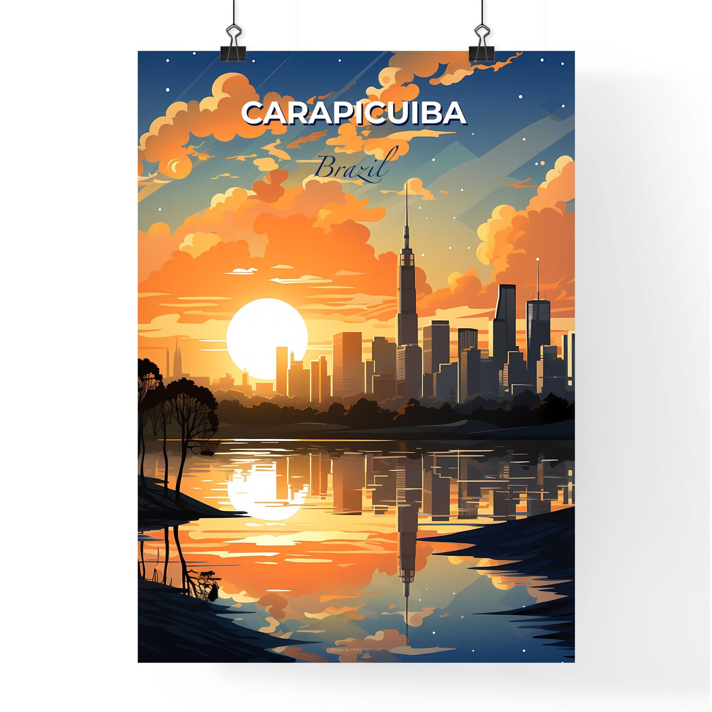 Vibrant Carapicuiba Brazil City Skyline Sunset Painting Urban Art Highrise Buildings Default Title