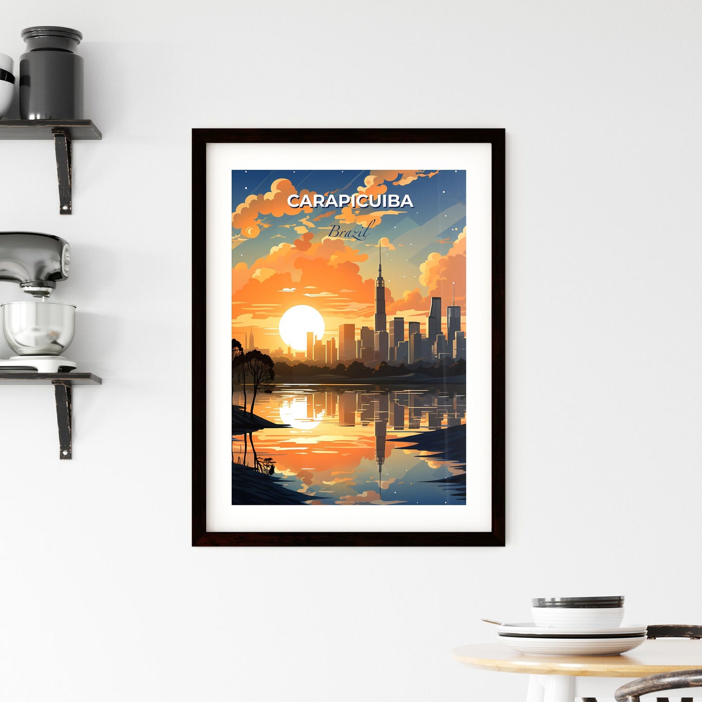 Vibrant Carapicuiba Brazil City Skyline Sunset Painting Urban Art Highrise Buildings Default Title