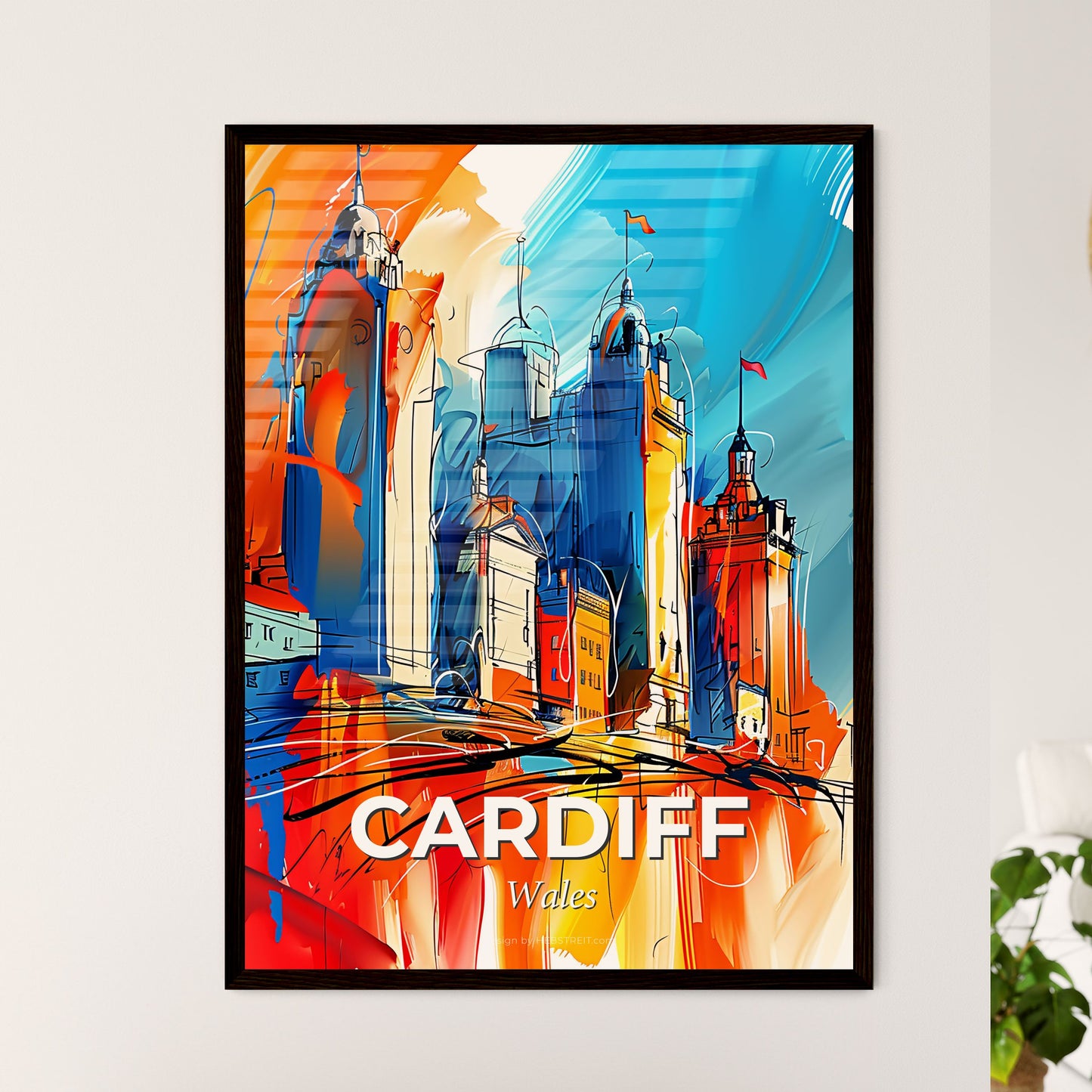 Vibrant Cardiff, Wales - A Colorful Cityscape With Towers And Flags