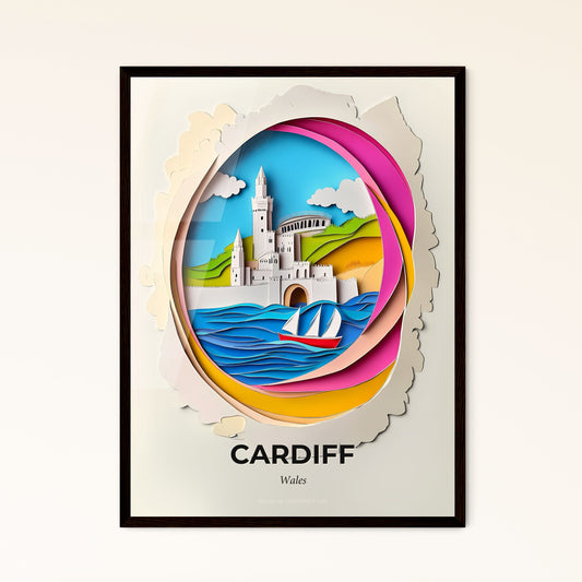 Vivid Cardiff, Wales - a paper cut of a castle and a sailboat