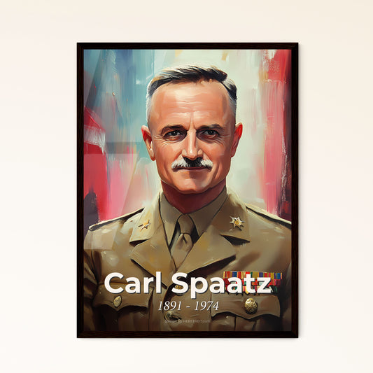 Portrait of Carl Spaatz, 1891 - 1974. Impressionistic painting of a man in a military uniform.