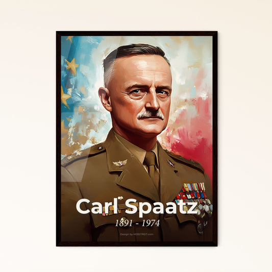 Portrait of Carl Spaatz, 1891 - 1974. Impressionistic painting of a man in a military uniform.