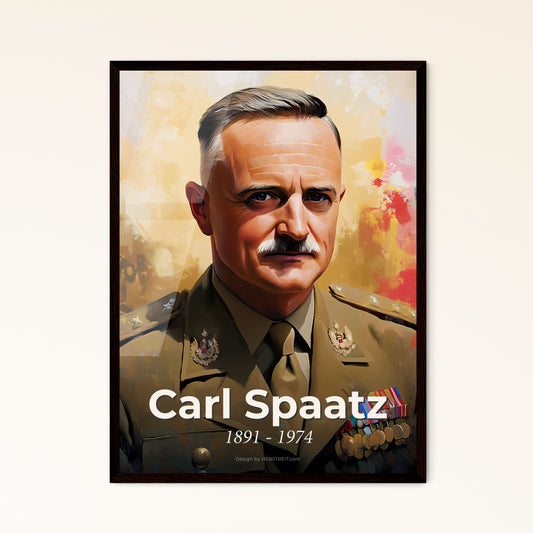 Portrait of Carl Spaatz, 1891 - 1974. Impressionistic painting of a man in a military uniform.