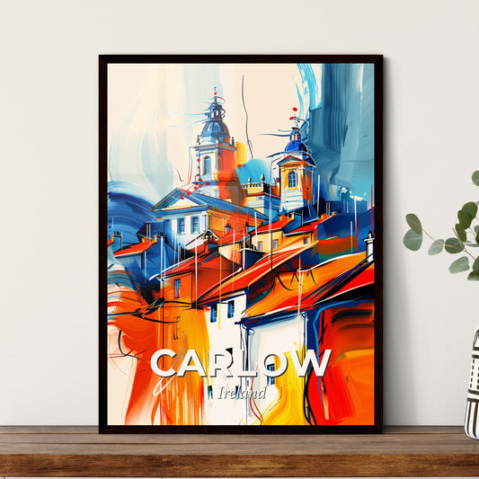 Vibrant Carlow, Ireland - A Painting Of A Building With A Tower And Roofs