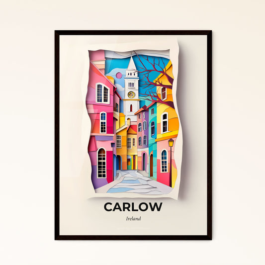 Vivid Carlow, Ireland - a paper cut of a colorful city with a clock tower