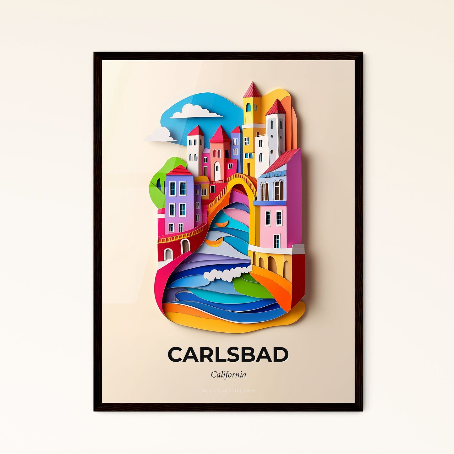 Vivid Carlsbad, California - a paper cut of a city with a bridge