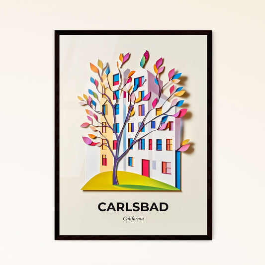 Vivid Carlsbad, California - a paper cut of a tree with colorful leaves