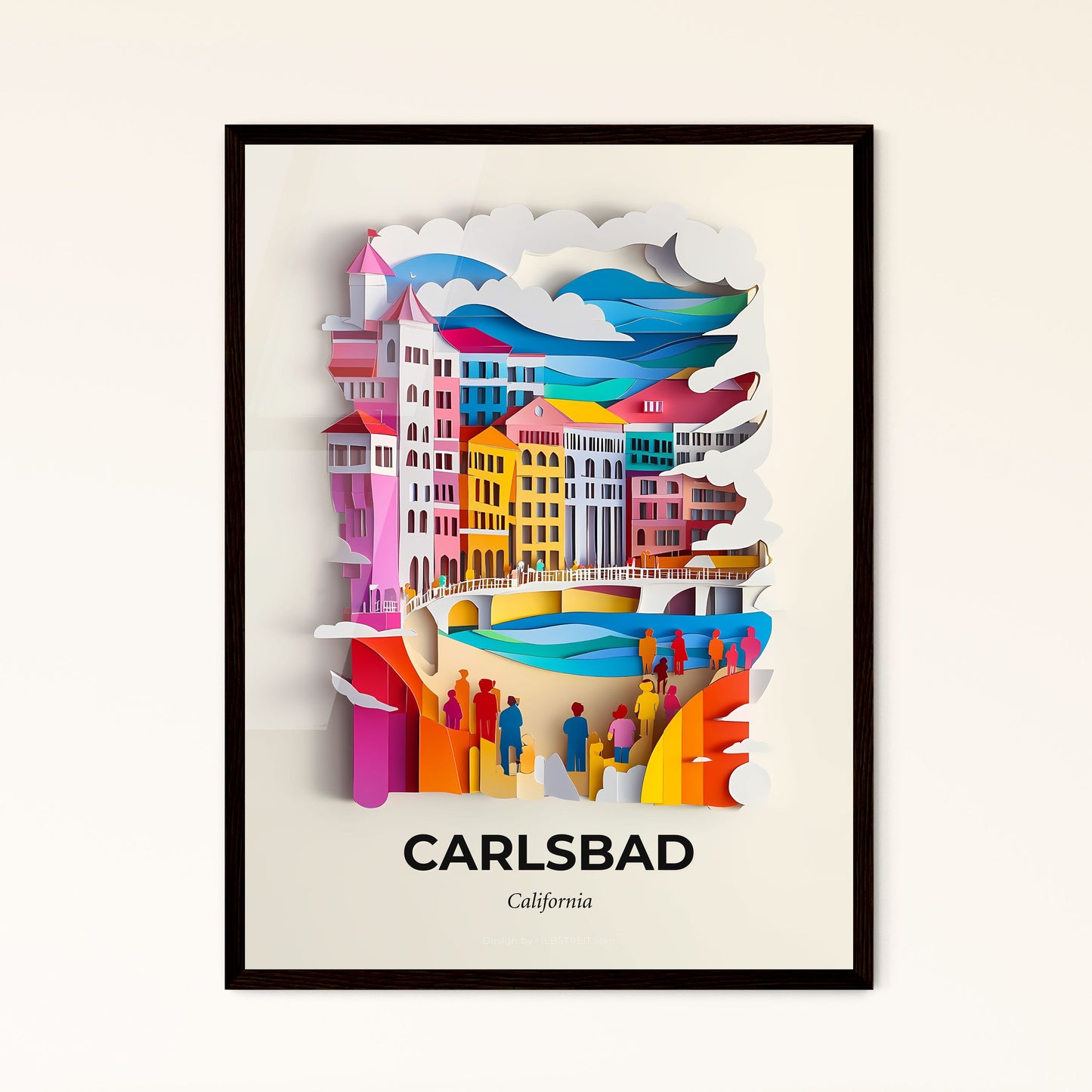 Vivid Carlsbad, California - a paper cut of a city with people walking on the sidewalk