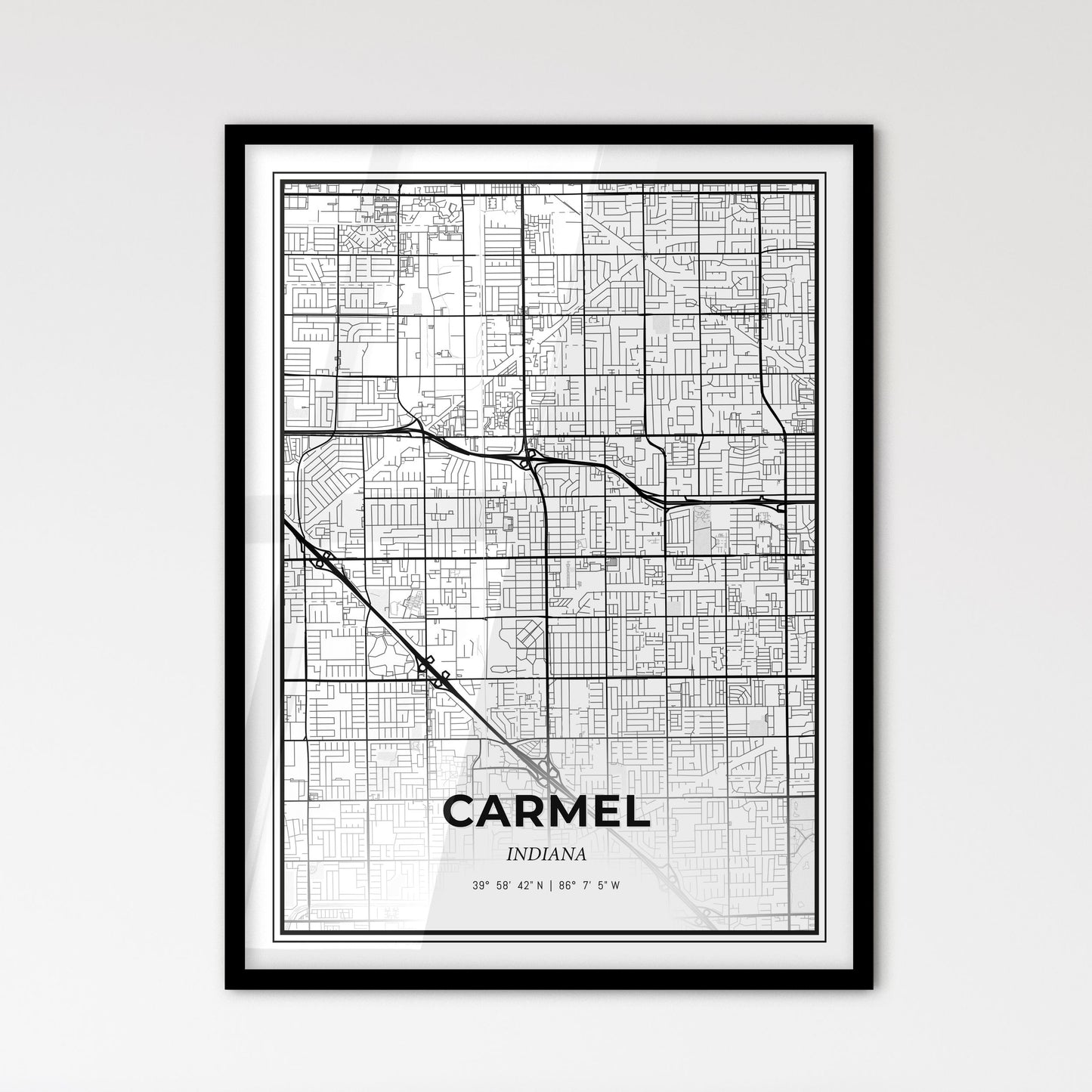 Carmel Indiana - Scandinavian Style City Map for Modern Home Decor