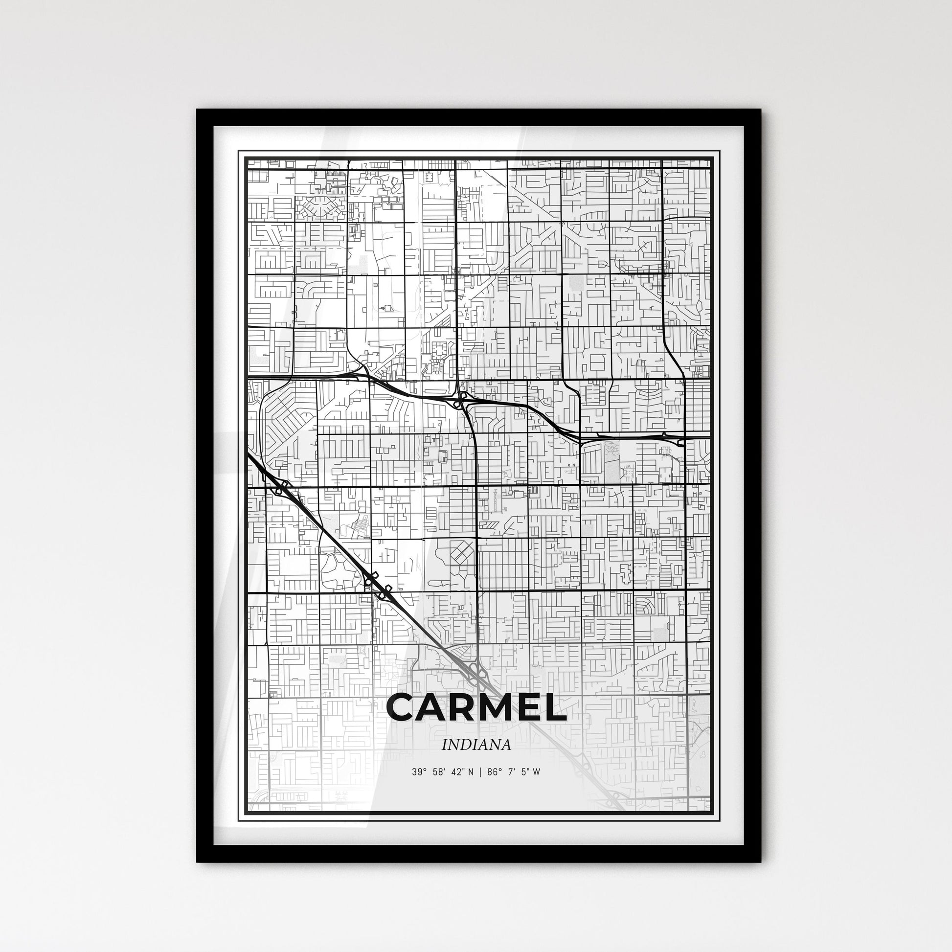 Carmel Indiana - Scandinavian Style City Map for Modern Home Decor