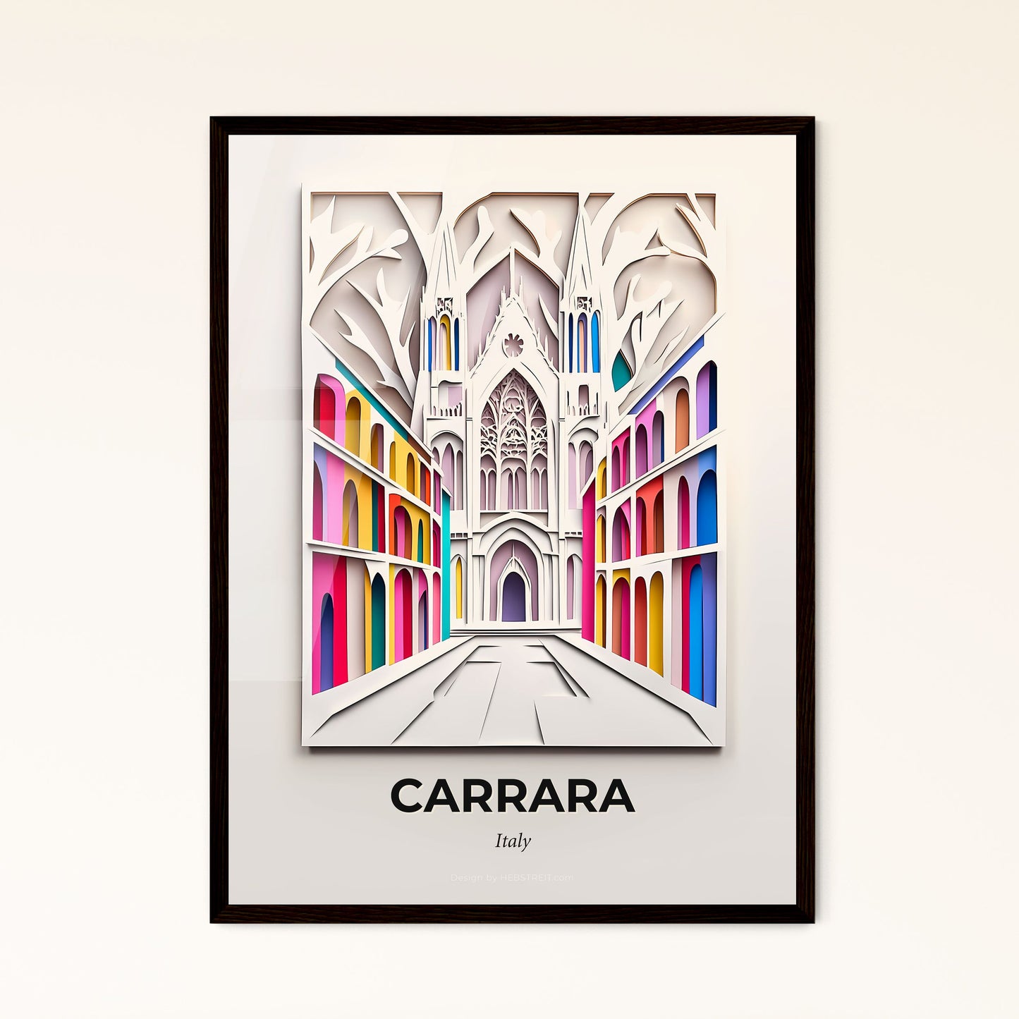 Vivid Carrara, Italy - a paper cut of a cathedral with a clock