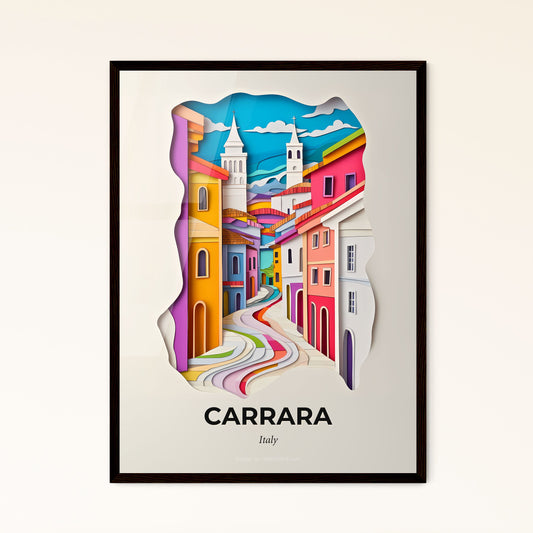 Vivid Carrara, Italy - a paper cut of a city with a clock tower