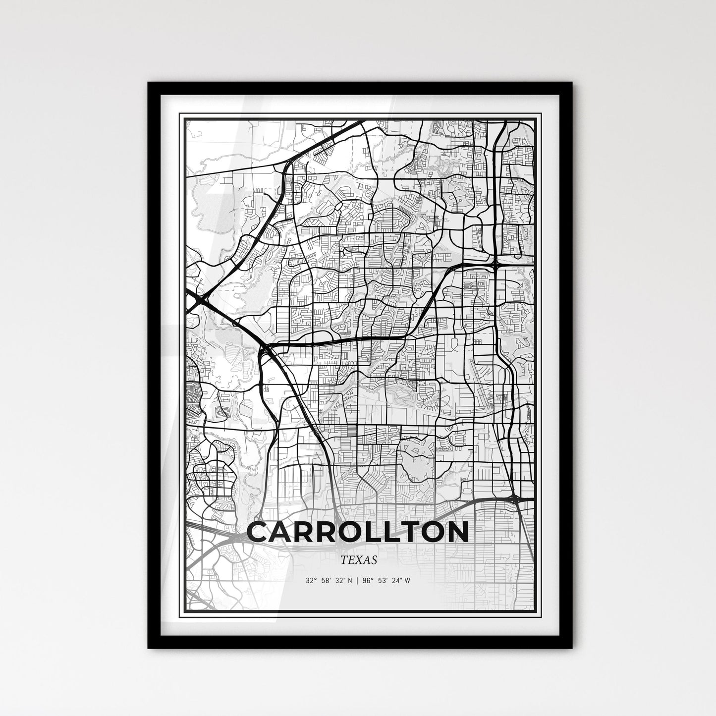 Carrollton Texas - Scandinavian Style City Map for Modern Home Decor