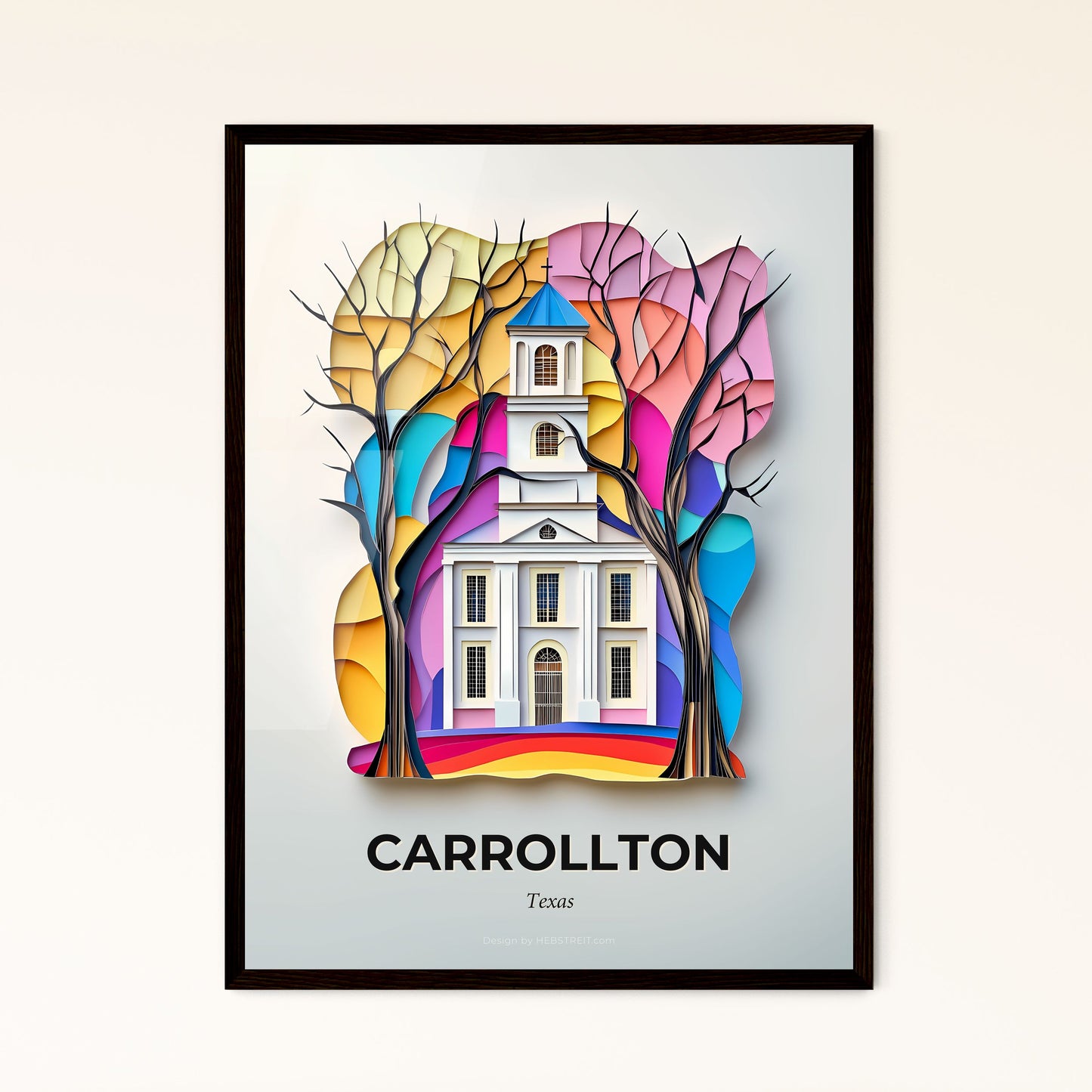 Vivid Carrollton, Texas - a church with a clock tower surrounded by trees