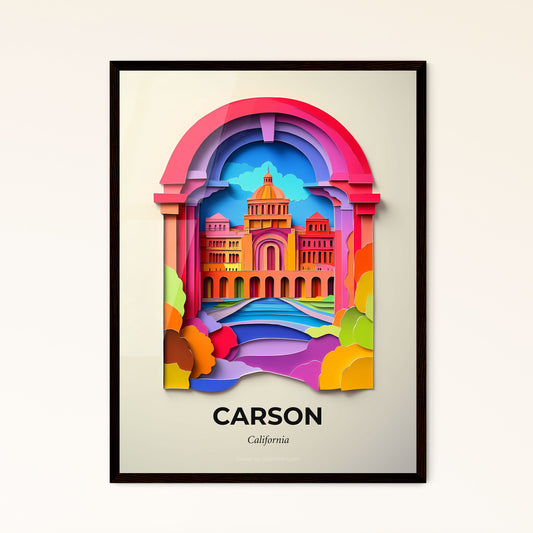 Vivid Carson, California - a colorful paper cut of a building with a rainbow arch