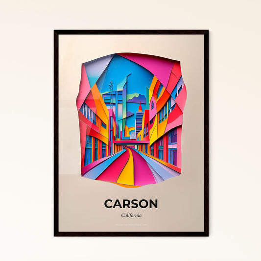 Vivid Carson, California - a colorful cityscape with a street and buildings