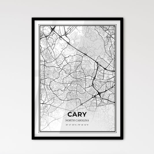 Cary North Carolina - Scandinavian Style City Map for Modern Home Decor