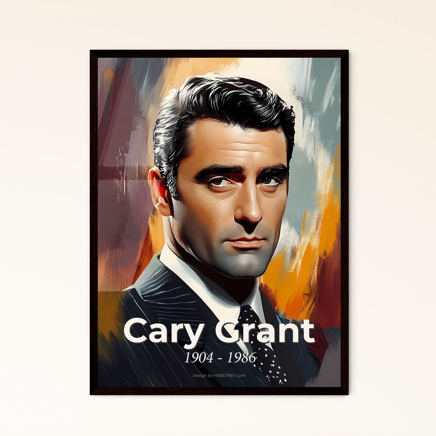 Portrait of Cary Grant, 1904 - 1986. Impressionistic painting of a man in a suit.