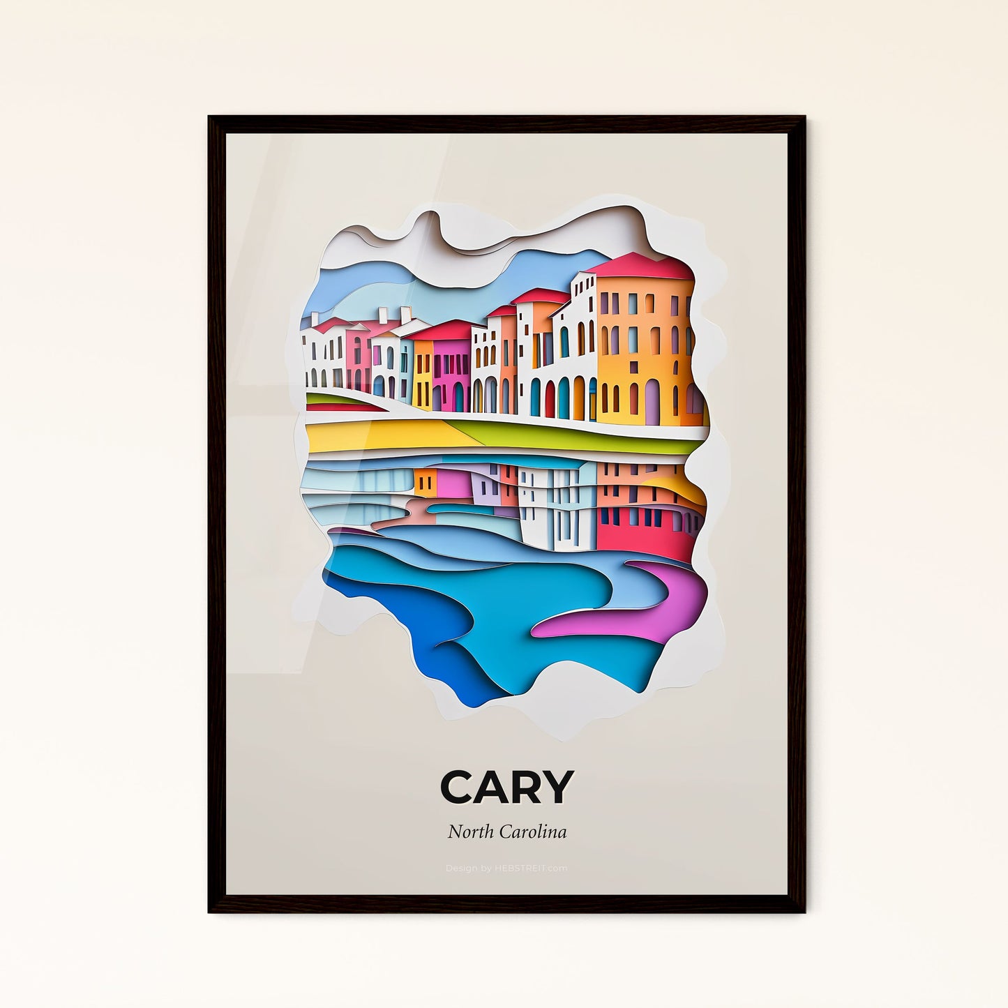 Vivid Cary, North Carolina - a paper cut of a city with a river