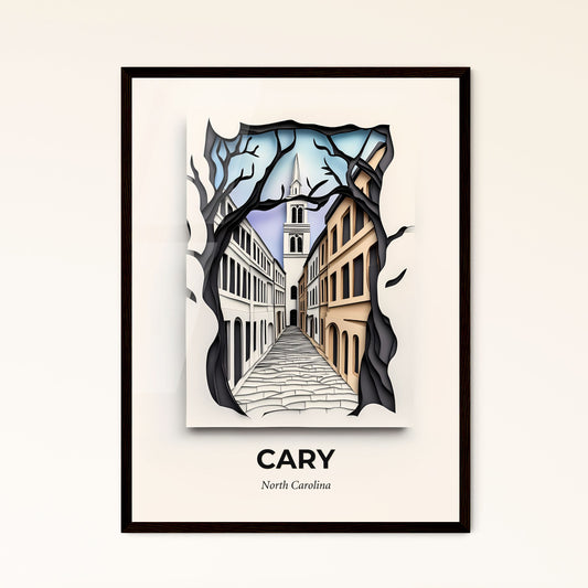 Vivid Cary, North Carolina - a drawing of a street with a clock tower