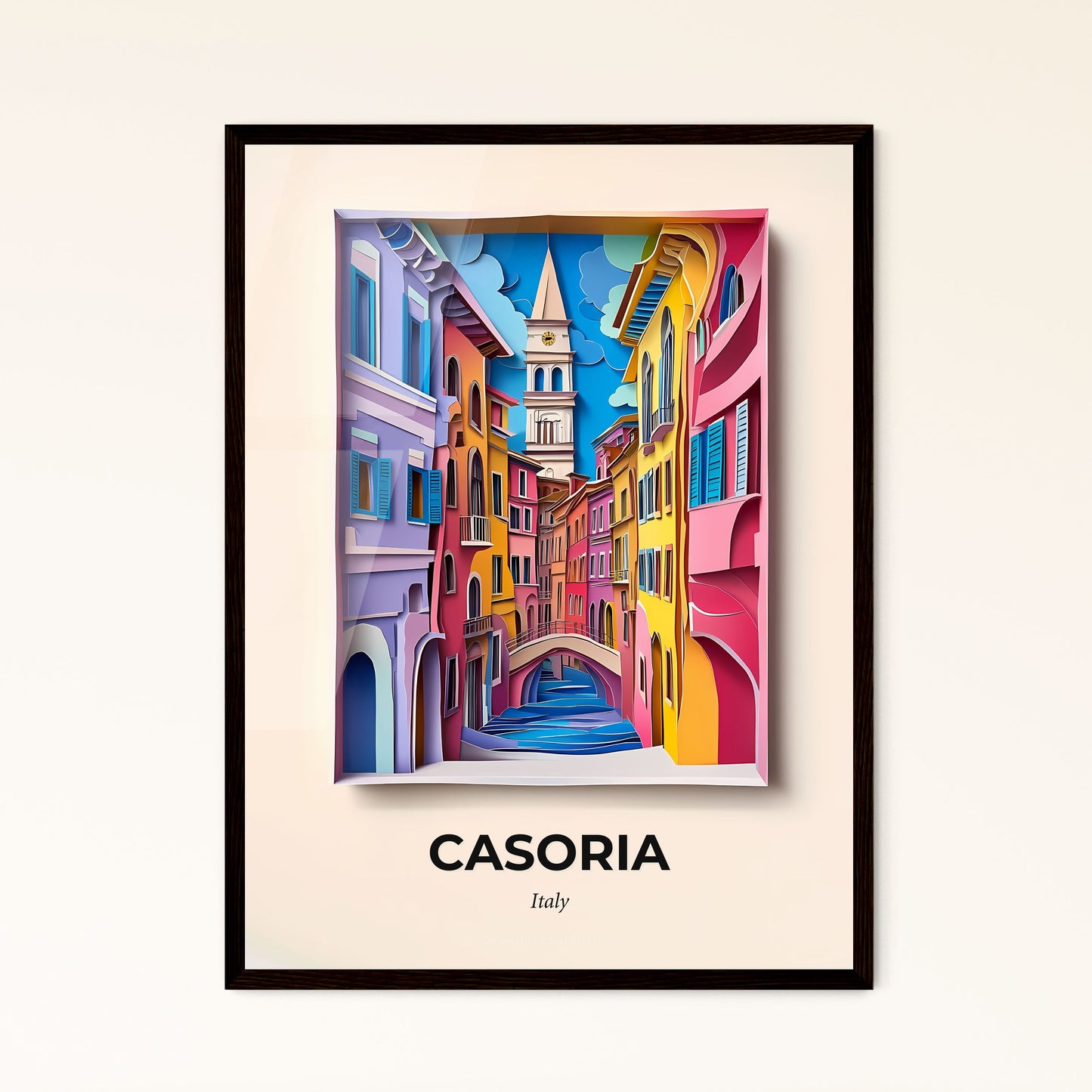 Vivid Casoria, Italy - a colorful city with a clock tower