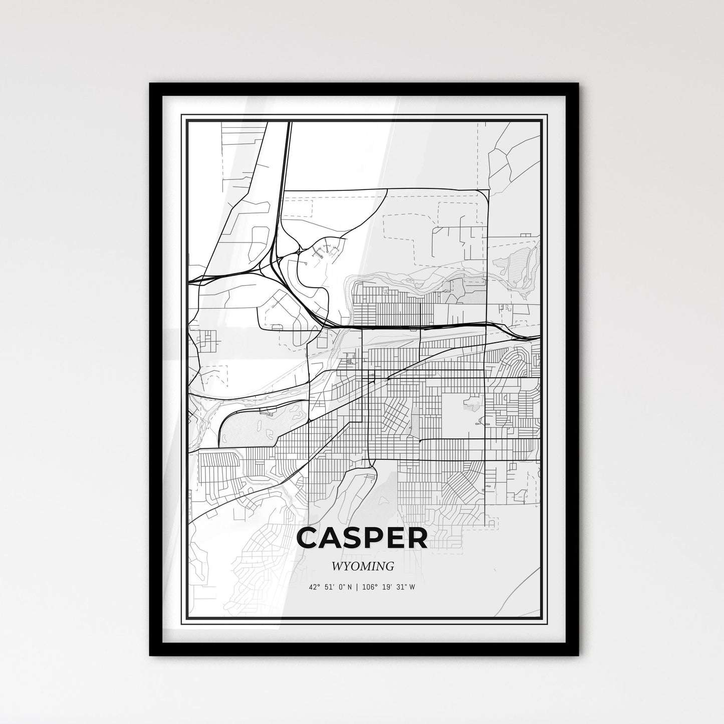 Casper Wyoming - Scandinavian Style City Map for Modern Home Decor