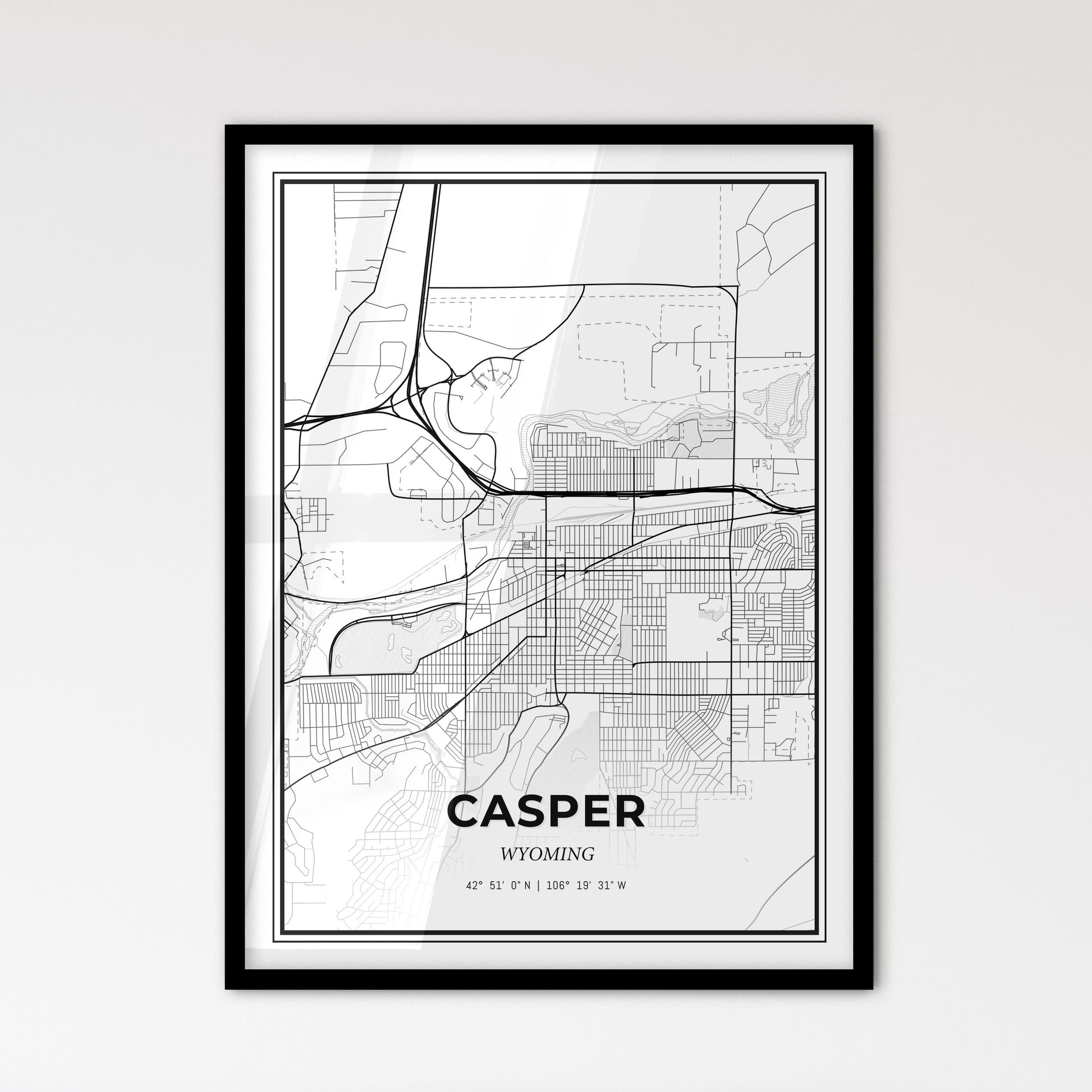 Casper Wyoming - Scandinavian Style City Map for Modern Home Decor