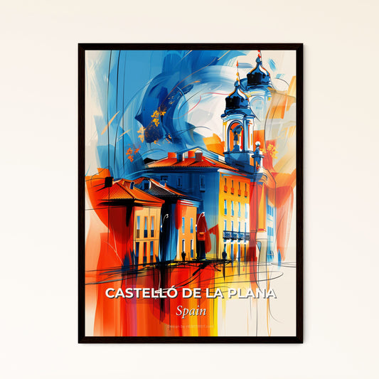 Vibrant Castelló De La Plana, Spain - A Painting Of Buildings And A Tower