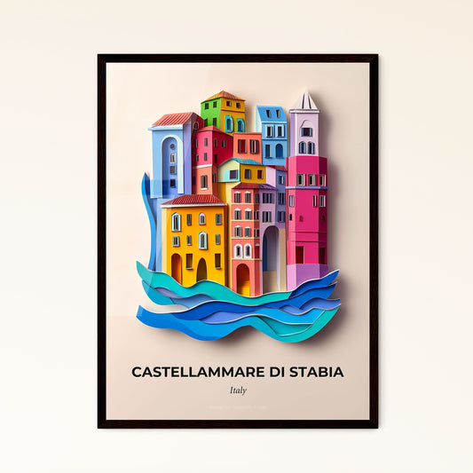 Vivid Castellammare di Stabia, Italy - a paper cut of a clock tower in a city