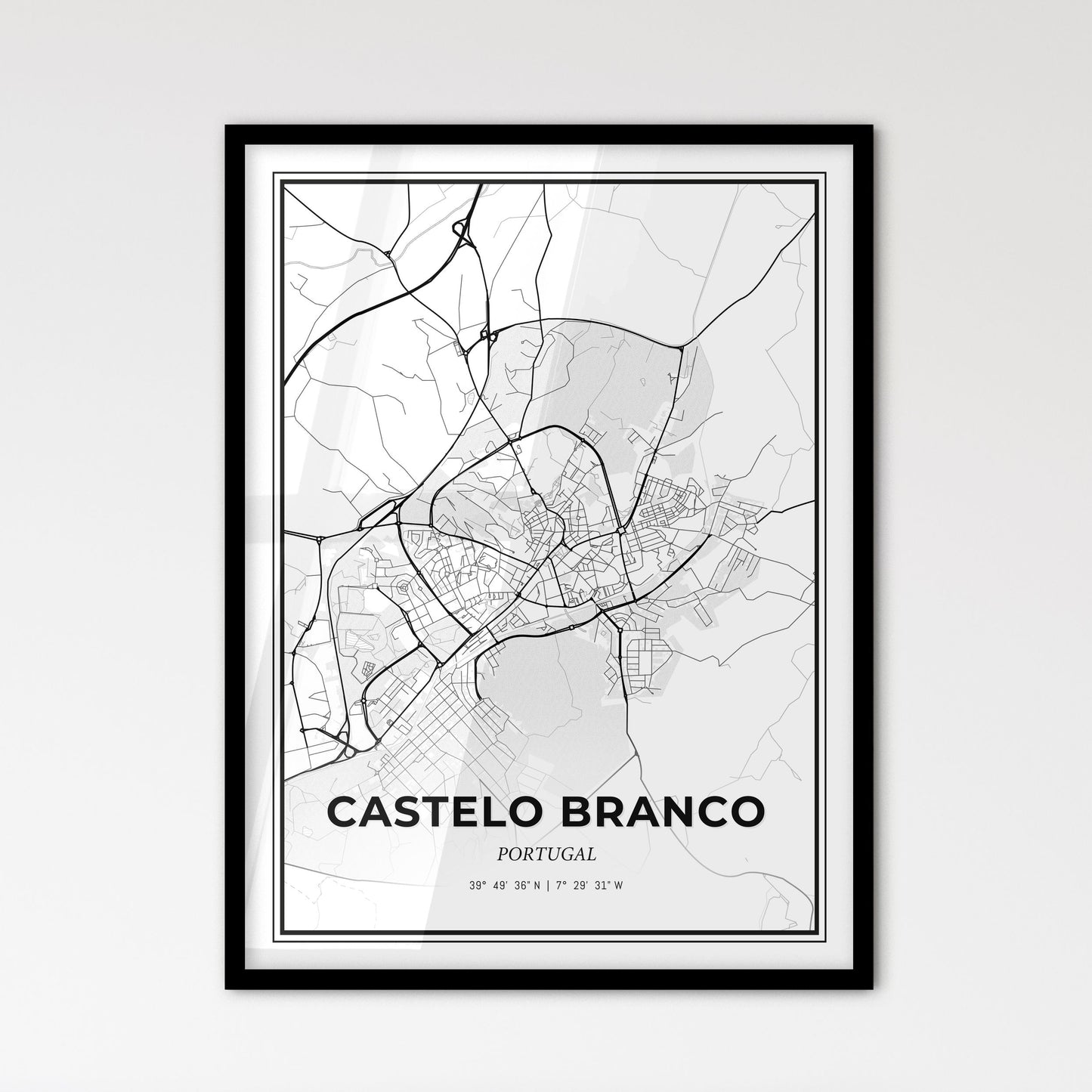 Castelo Branco Portugal - Scandinavian Style City Map for Modern Home Decor