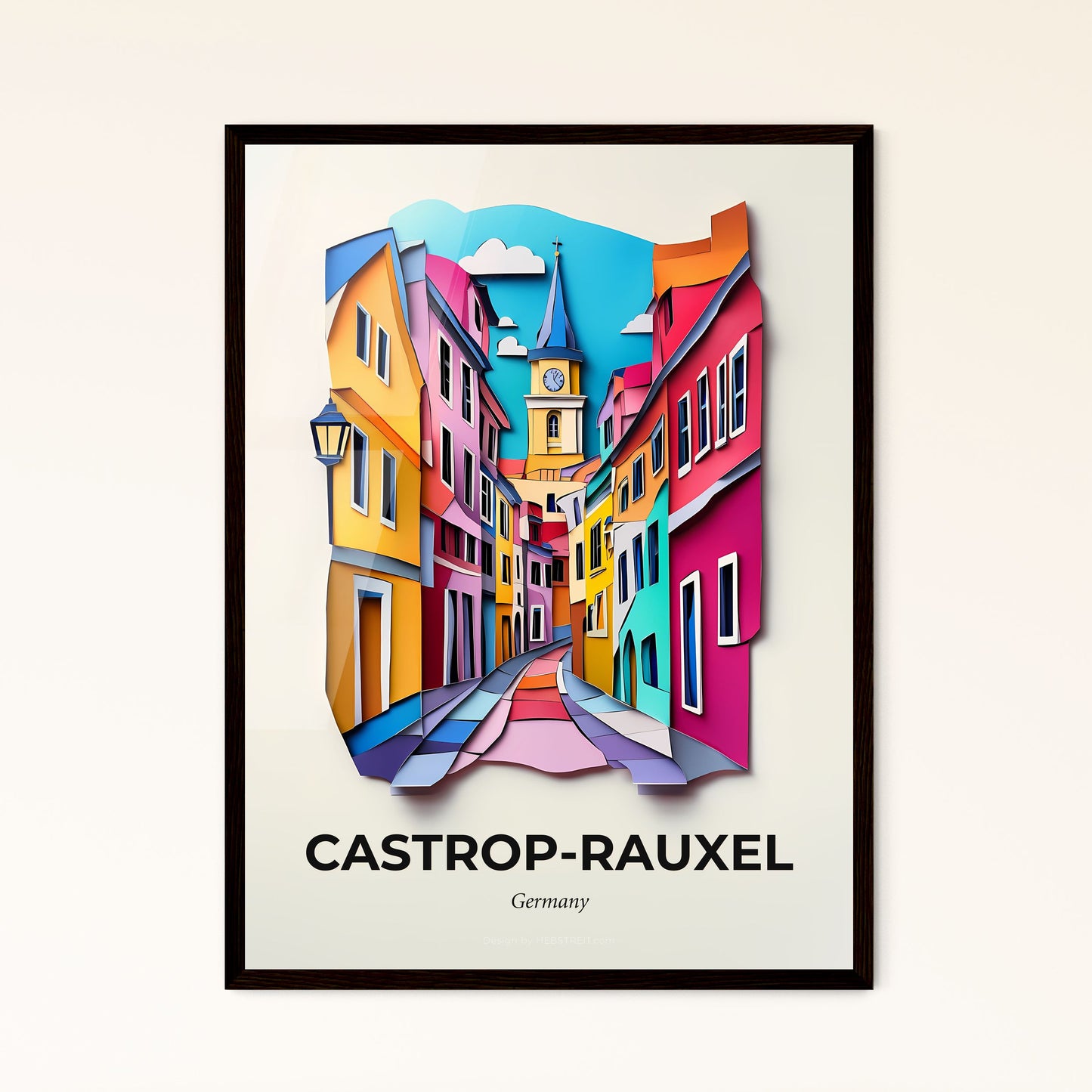 Vivid Castrop-Rauxel, Germany - a colorful city street with a clock tower