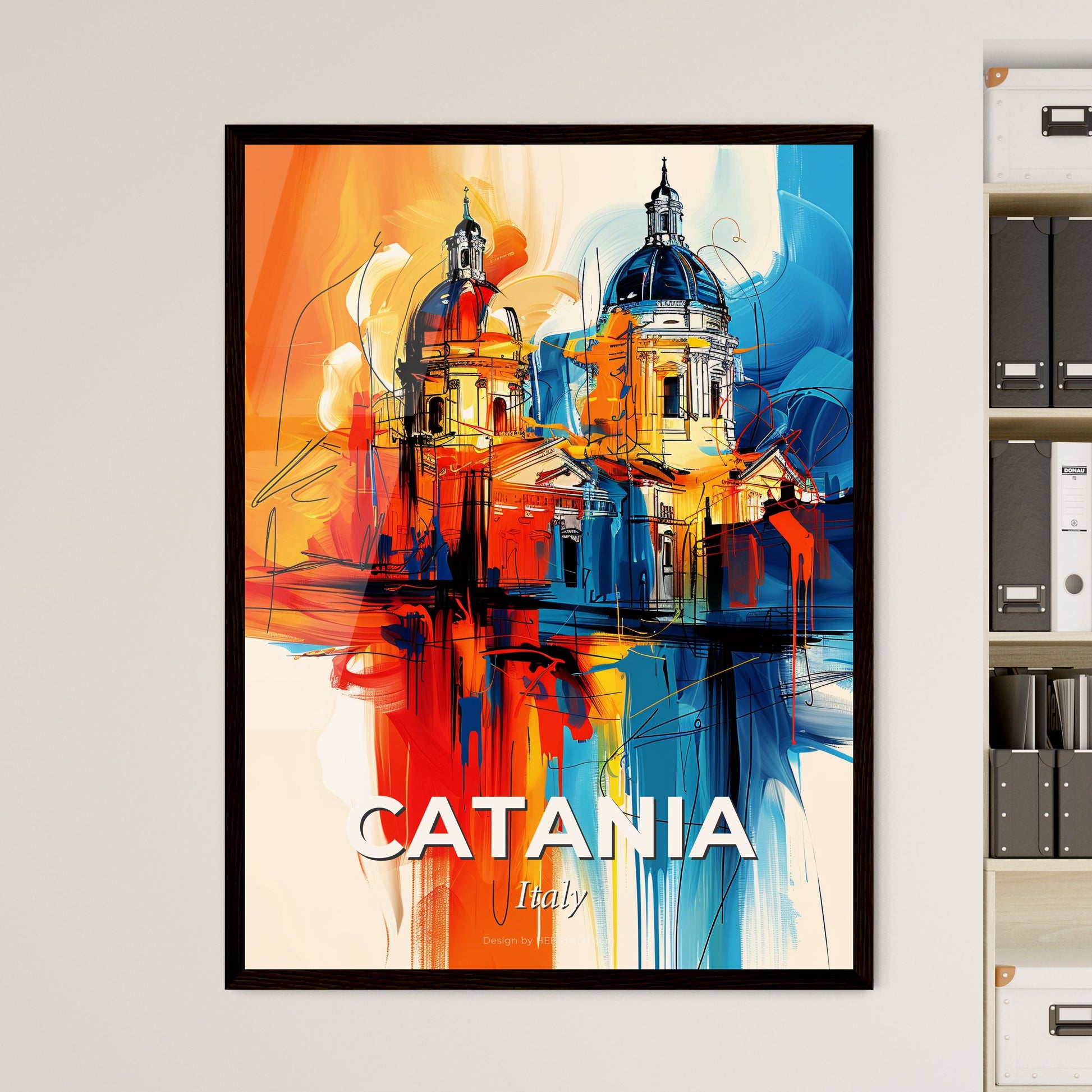 Vibrant Catania , Italy - A Painting Of A Building With A Colorful Background