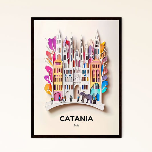 Vivid Catania, Italy - a paper cut of a city with people walking