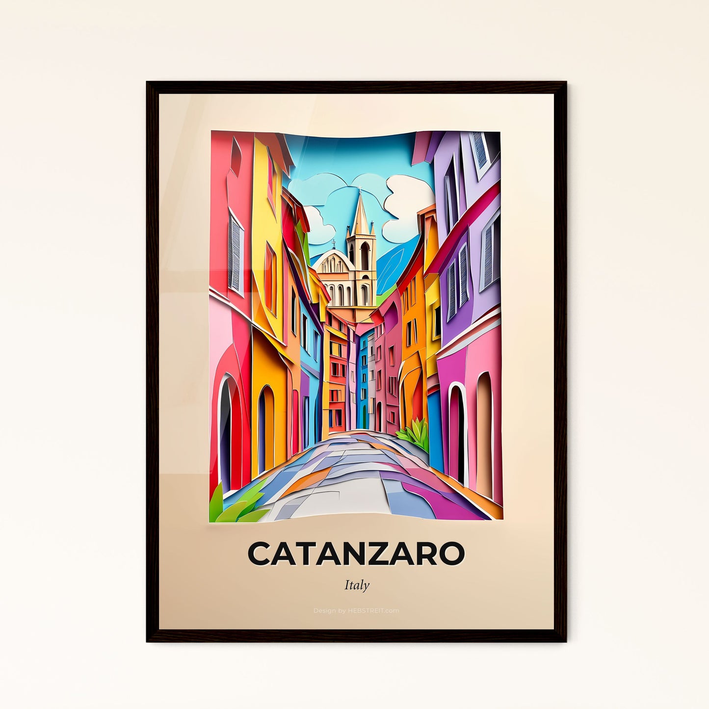 Vivid Catanzaro, Italy - a painting of a street with a church in the background