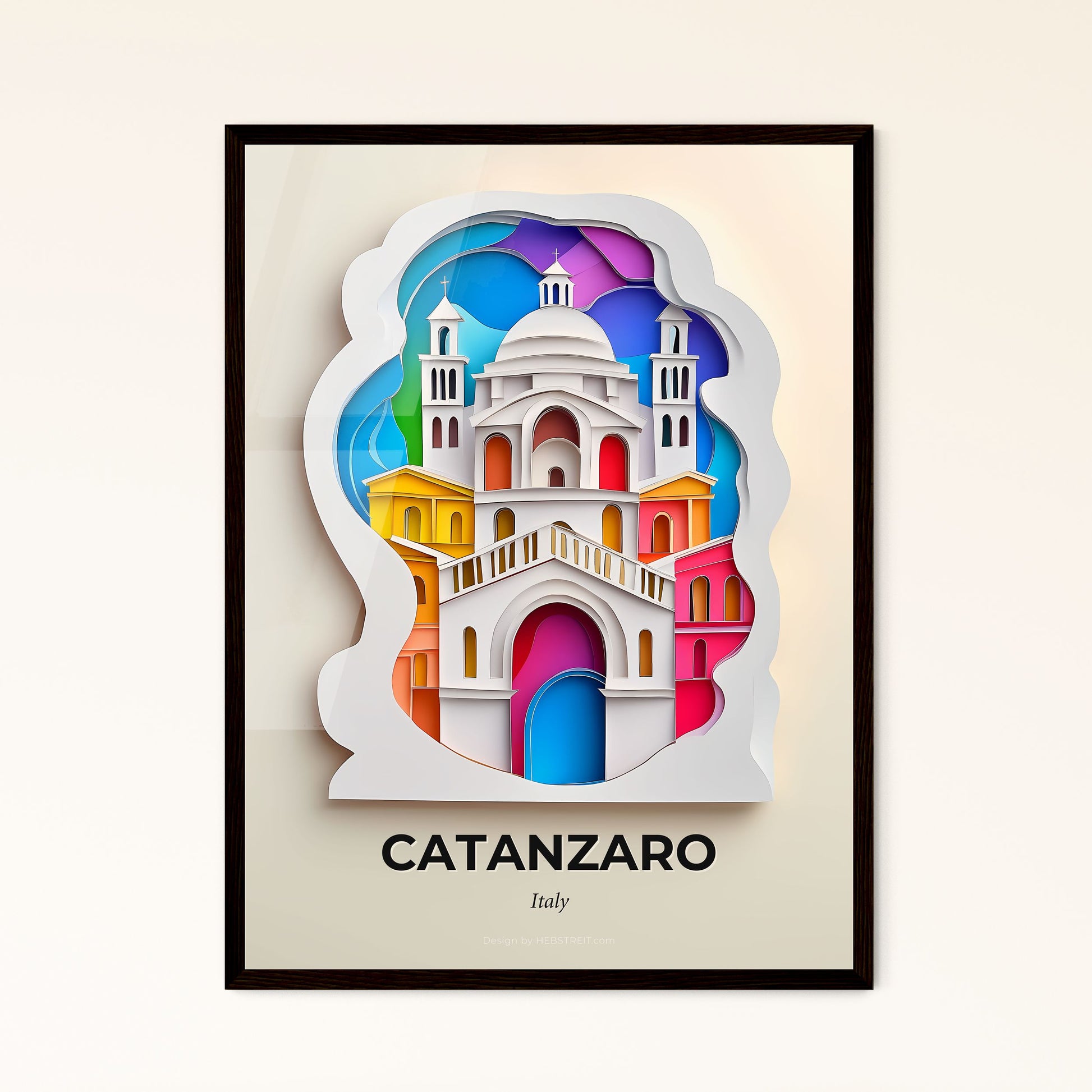 Vivid Catanzaro, Italy - a paper cut of a church with a rainbow sky